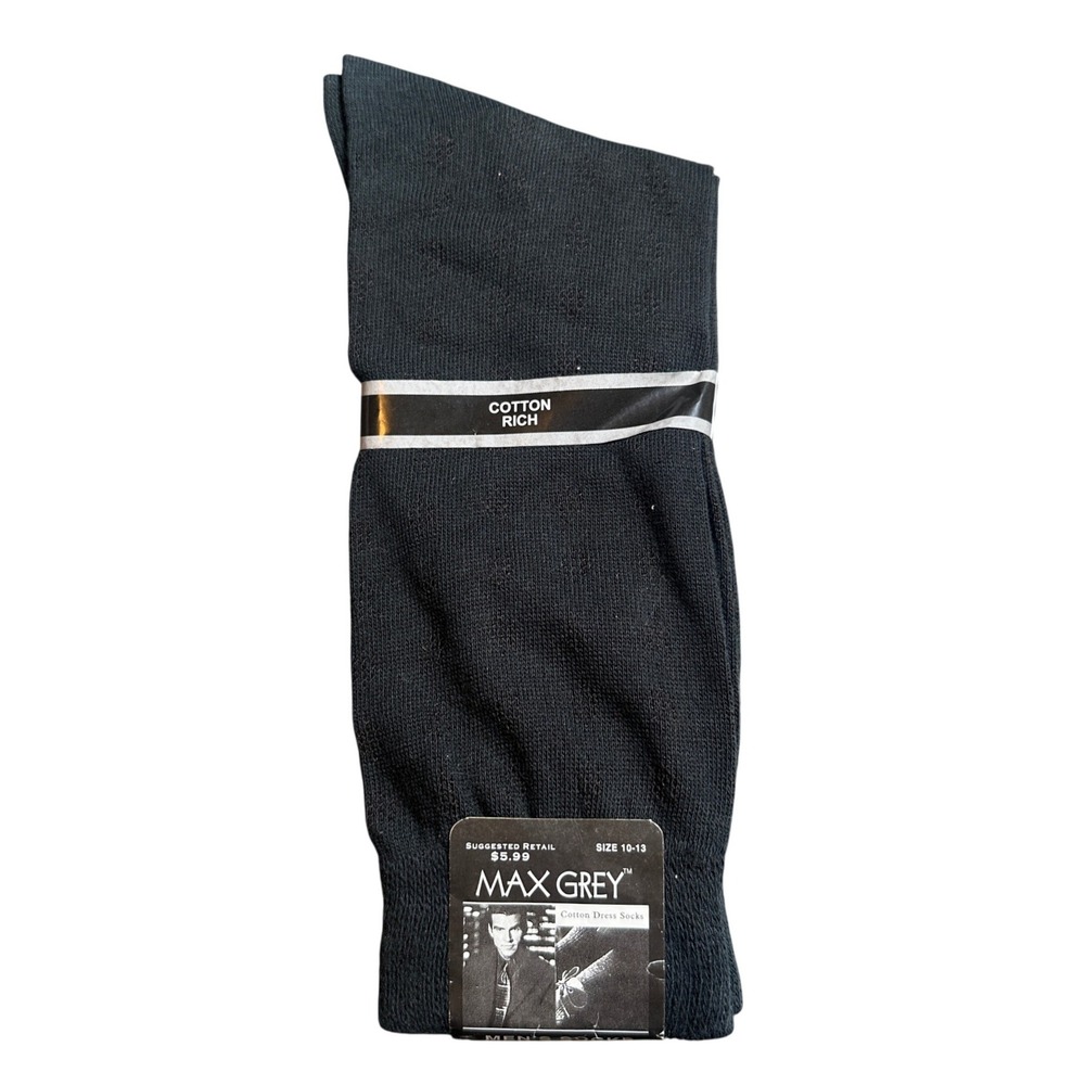Vintage‎ Max Grey Dress Socks Mens 10-13 Black New Cotton Rich Formal